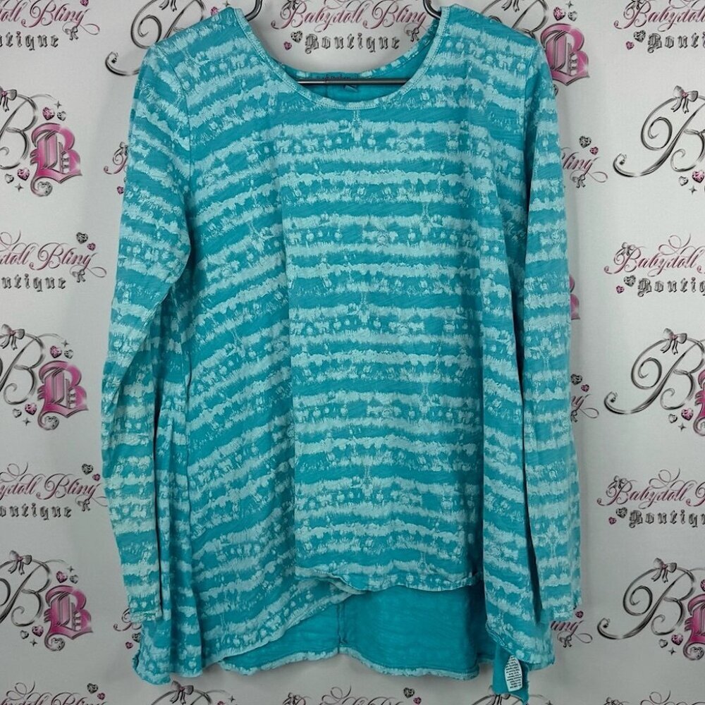 Fresh Produce long sleeve stripes tie dye Teal Striped Long Sleeve Top